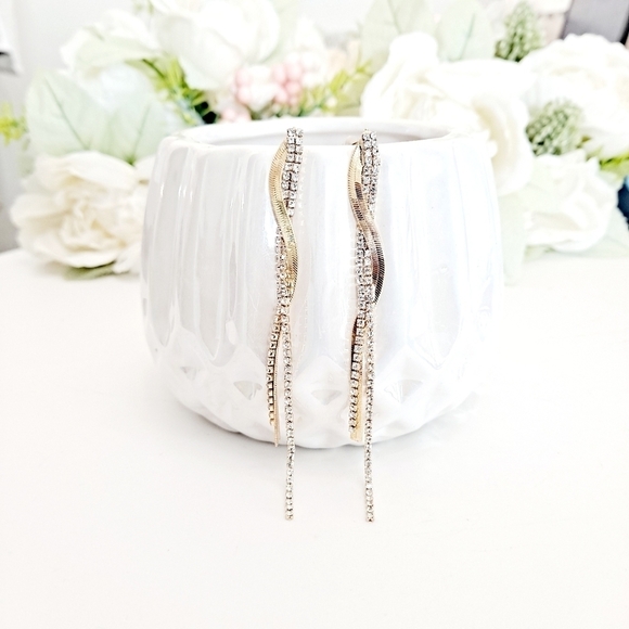 Gold earrings Formal Rhinestone long tassel twist party Cocktail💖2/$30 - Picture 4 of 9